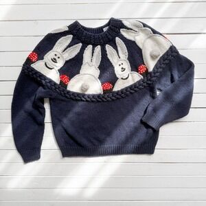 vtg Eagles Eye navy blue bunny rabbit mushroom easter sweater‎